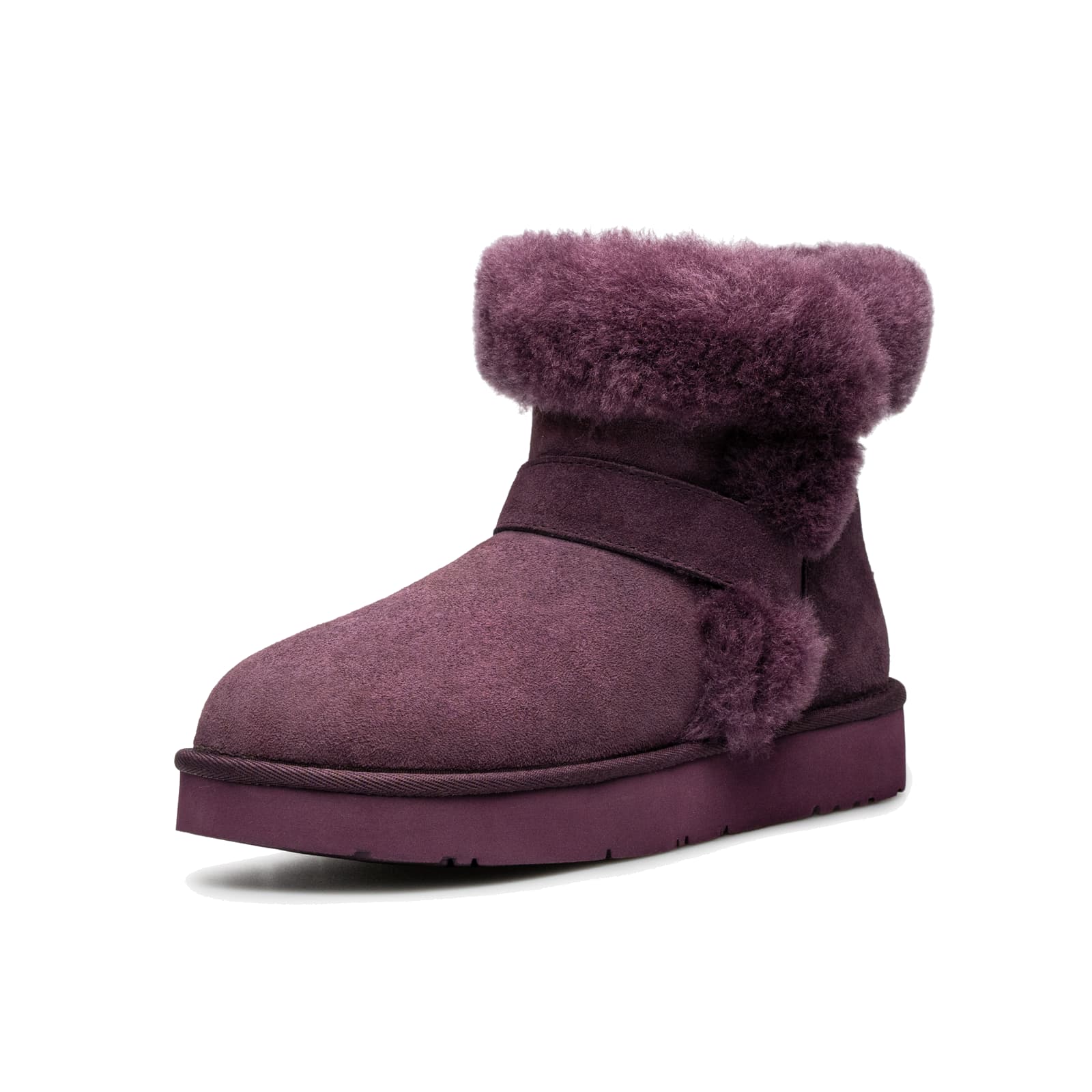 羊皮毛一体翻领搭扣短筒雪地靴 N2106 · 紫色