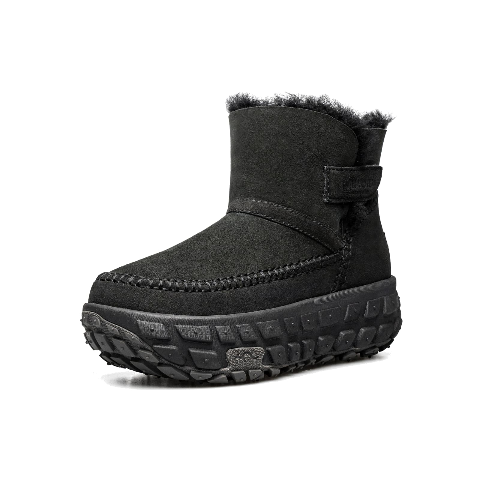 羊皮毛一体翻领厚底短筒雪地靴 N3001 · 黑色
