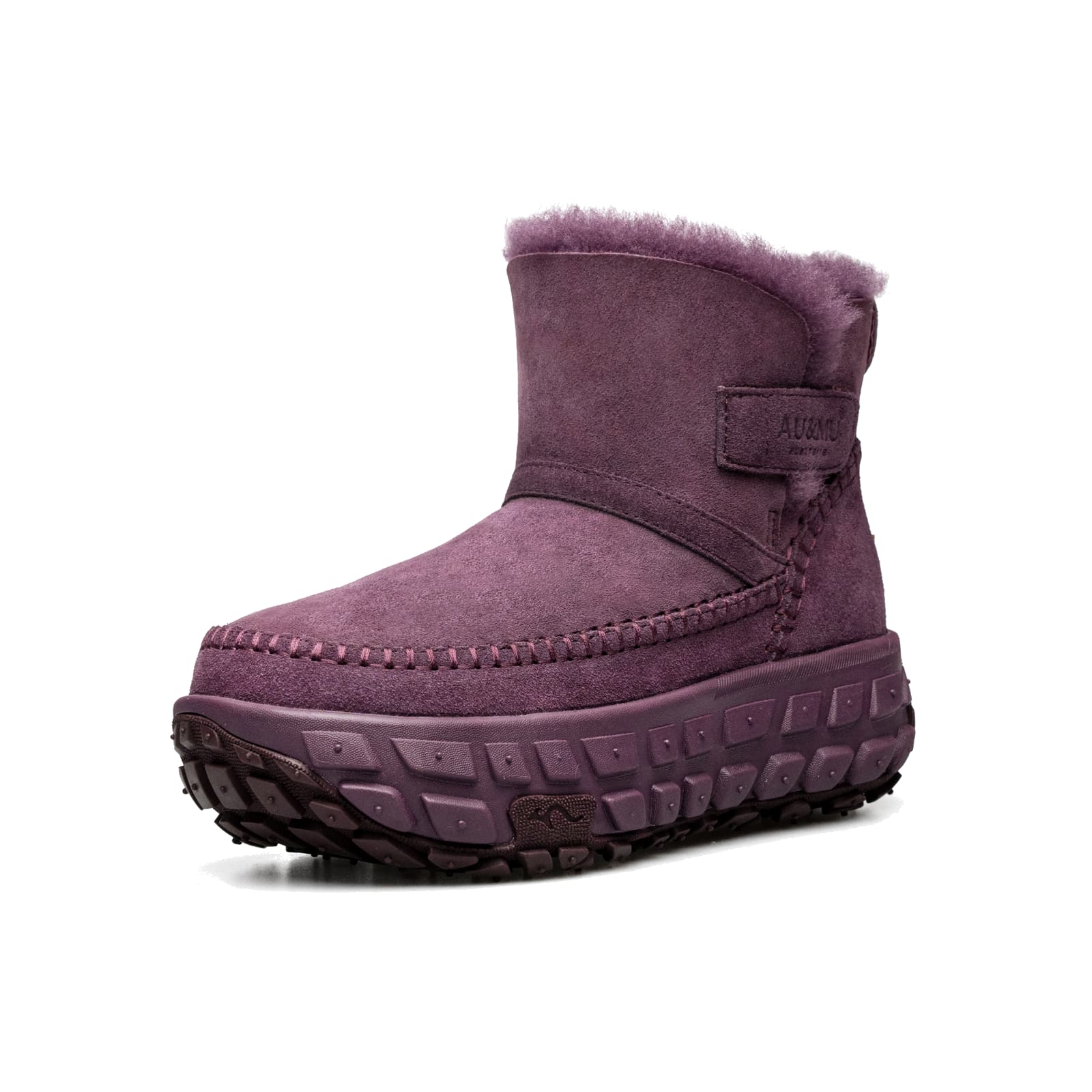 羊皮毛一体翻领厚底短筒雪地靴 N3001 · 紫色